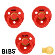 BIBS Colour Schnuller mit Namen, Gr. 2, 3 Candy Apple, Rund Latex, (3er Pack)